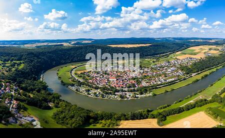 Luftaufnahme, Schloss Binau am Neckar, Odenwald, Rhein-Neckar-Kreis, Baden-Württemberg, Deutschland Stockfoto