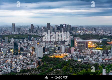 Blick auf die Skyline von der Roppongi Hills mit Wolkenkratzern, Stadtblick, Tokio, Japan Stockfoto