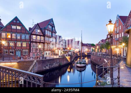 Historischen Kaufmannshäuser und Lagerhallen, Hanseatic Hafen, Altstadt, Stade, Niedersachsen, Deutschland Stockfoto