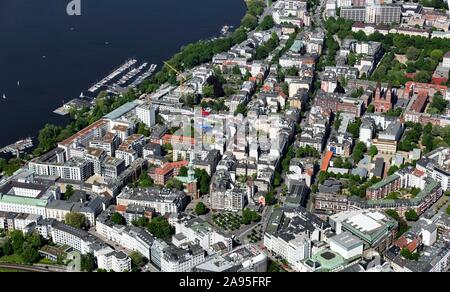 Luftaufnahme, Stadtteil St. Georg, Lange Reihe, Außenalster, Hamburg, Deutschland Stockfoto