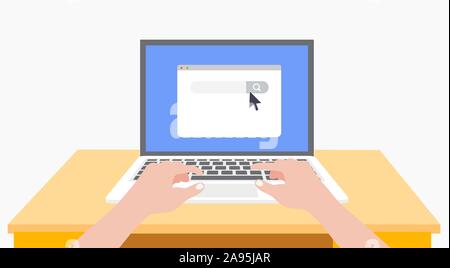 Internet Suche Konzept auf dem Laptop. Person suchen online. Vektor Stock Vektor