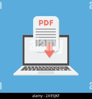 Pdf-Dokument herunterladen auf dem Laptop Konzept. Vektor Stock Vektor