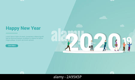 Frohes neues Jahr 2020 Wechsel von 2019 für Website Vorlage oder Landung homepage Banner-Vector Illustration Stockfoto