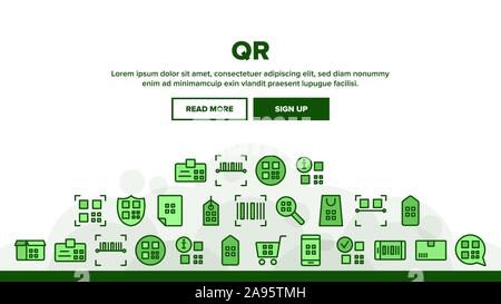 Qr-Code scannen Landung Header Vektor Stock Vektor