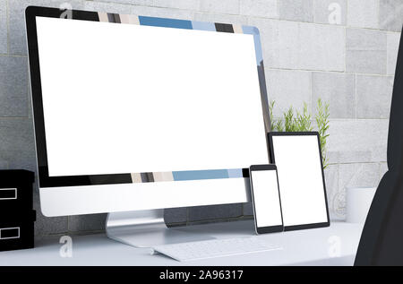 Reaktionsschnelle Geräte auf dem Desktop 3D-Rendering Stockfoto