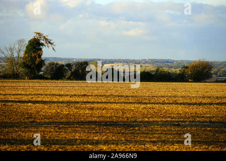 Blick von der Greensand Ridge zu Fuß in der Nähe von Old Warden, North East für den Wasserturm in der Nähe von Ravensden Stockfoto