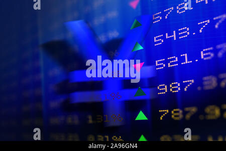 3D-Börse mit Yen unterzeichnen. Realistisches Bild mit hoher Auflösung mit viel Platz kopieren. Stockfoto