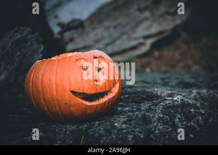 Der Halloween Kürbis Grinsen auf natürliche isoliert Hintergrund Stockfoto