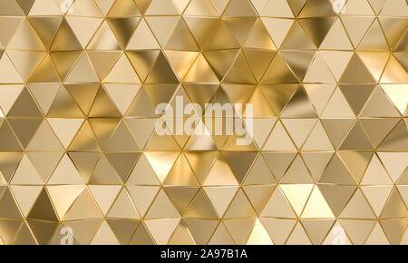 Polygonale Hintergrund mit dreieckigen Formen in Gold. 3D-Render. Stockfoto