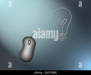 PC Maus mit Schnur in Form einer Glühbirne. 3D-Rendering Stockfoto