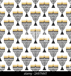 Abbildung auf Thema große farbige Muster Hanukkah, nahtlose set Menorah. Nahtlose Muster bestehend aus Sammlung Menora, Zubehör Feiertag Hanukka Stock Vektor