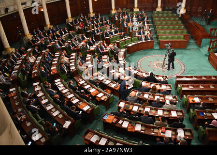 Tunis, Tunesien. 13 Nov, 2019. Erste Sitzung und Eid - die Zeremonie der tunesischen Parlament nach Tunesien oberste Wahl Rat die Ergebnisse der Parlamentswahlen bekannt gegeben. Credit: SOPA Images Limited/Alamy leben Nachrichten Stockfoto