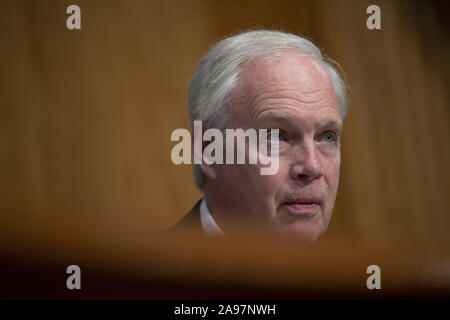 November 13, 2019, Washington, District of Columbia, USA: United States Senator Ron Johnson (Republikaner von Wisconsin) spricht mit EU-Kommissar der US-amerikanischen Zoll- und Grenzschutzbehörden Mark Morgan, Geschäftsführender Direktor der U.S. Citizenship und Immigration Services Kenneth T. Cuccinelli, Stellvertretender Direktor der US-Einwanderungs- und Zollbehörden Derek N. Benner und Direktor des Executive Office für Einwanderung Überprüfung an das US-Justizministerium James McHenry, wie Sie vor dem US-Senat Ausschusses für Innere Sicherheit und staatlichen Angelegenheiten auf dem Capitol Hill in Washington bezeugen Stockfoto