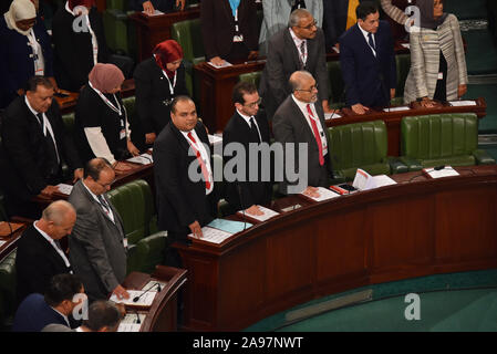 Tunis, Tunesien. 13 Nov, 2019. Erste Sitzung und Eid - die Zeremonie der tunesischen Parlament nach Tunesien oberste Wahl Rat die Ergebnisse der Parlamentswahlen bekannt gegeben. Credit: SOPA Images Limited/Alamy leben Nachrichten Stockfoto