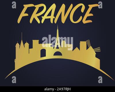 Frankreich Land Stadt detaillierte Skyline, Handwerk Vector Illustration. Farbenfrohe Kunst, Reisen Orte Thema Stadtbild, Landschaft, Tourismus Hintergrund Karten, pos Stock Vektor