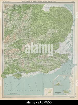 Südosten Englands. Midlands East Anglia Home Counties. Die Zeiten 1922 alte Karte Stockfoto