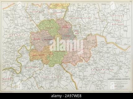 LONDON UNTERSUCHUNGSRICHTER BEZIRKE. Vintage Karte. Speck 1920 alte Vintage plan plan Stockfoto