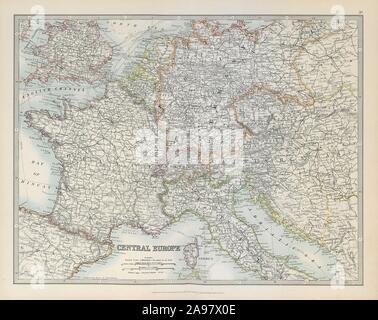 CENTRAL EUROPE. Frankreich w/o Alsace Lorraine. Österreich-ungarn. JOHNSTON 1915 Karte Stockfoto