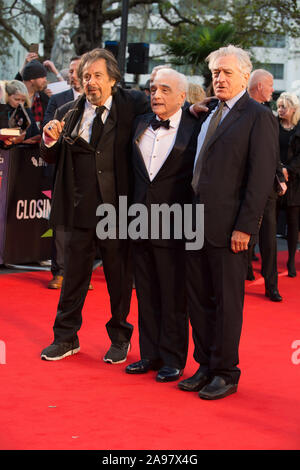 Gesehen für die Iren, Premiere in London Film Festival Closing Night Gala, Odeon Leicester Square, London anreisen. 13.10.19 Mit: Al Pacino, Martin Scorsese, Robert De Niro, Wo: London, Vereinigtes Königreich, wenn: 13 Okt 2019 Credit: WENN.com Stockfoto