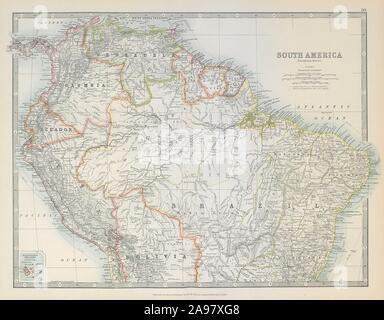 Südamerika Nord. Peru/Ecuador Grenzen als vor Krieg 1941. JOHNSTON 1915 Karte Stockfoto