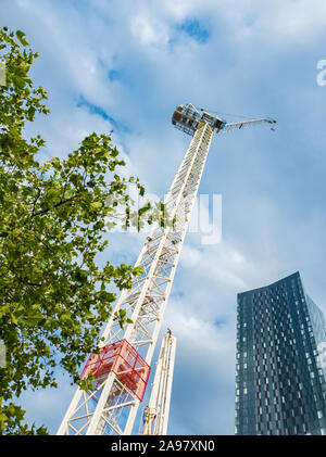 Manchester, Großbritannien - 16 Juli, 2019: umfangreiche Bauarbeiten im Stadtzentrum von Manchester. Greater Manchester erlebt einen buildi Stockfoto