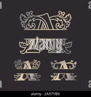 Alphabet Split Monogramme, Split Schreiben Monogramm, Alphabet Frame Font. Lasergeschnittene Schablone. Erste Monogramm Buchstaben. Stock Vektor