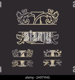 Alphabet Split Monogramme, Split Schreiben Monogramm, Alphabet Frame Font. Lasergeschnittene Schablone. Erste Monogramm Buchstaben. Stock Vektor