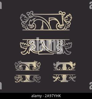 Alphabet Split Monogramme, Split Schreiben Monogramm, Alphabet Frame Font. Lasergeschnittene Schablone. Erste Monogramm Buchstaben. Stock Vektor