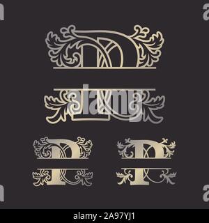 Alphabet Split Monogramme, Split Schreiben Monogramm, Alphabet Frame Font. Lasergeschnittene Schablone. Erste Monogramm Buchstaben. Stock Vektor