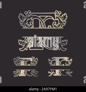 Alphabet Split Monogramme, Split Schreiben Monogramm, Alphabet Frame Font. Lasergeschnittene Schablone. Erste Monogramm Buchstaben. Stock Vektor