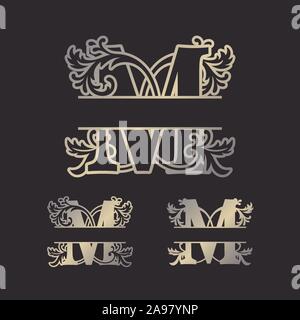 Alphabet Split Monogramme, Split Schreiben Monogramm, Alphabet Frame Font. Lasergeschnittene Schablone. Erste Monogramm Buchstaben. Stock Vektor