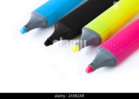 Verschiedene Textmarker in einer Reihe Stockfoto
