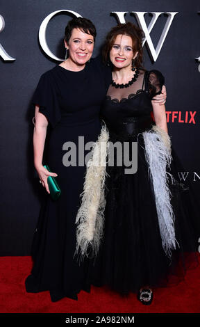 Olivia Colman und Helena Bonham Carter ankommen für die Krone Jahreszeit drei Premiere im Curzon Mayfair, London. Stockfoto