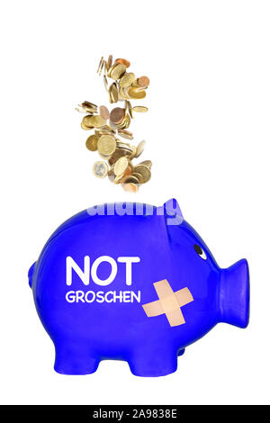 Piggy Bank Sparschwein, Sparen, Vorsorge, Notgroschen, Urlaubskasse, Banknoten, Münzen, Notgroschen, Stockfoto