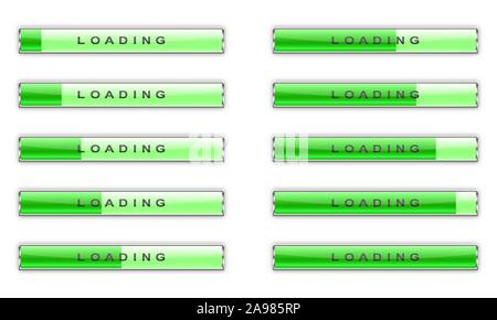 Der Vektor Laden von Symbolen. Farbe Fortschritte Ladebalken isoliert. Download anmelden. Vektor Laden von Symbolen Stock Vektor