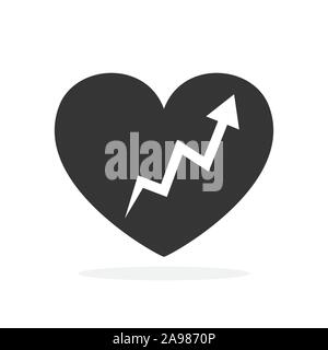 Vektor Herz mit Pfeil nach oben. Schwarzes Herz Symbol isoliert. Liebe Symbol in flacher Ausführung. Stock Vektor