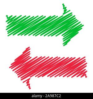 Vektor Pfeile. Grüne und rote scribble Pfeile. Abstrakte Pfeile isoliert. Stock Vektor