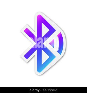 Vektor Bluetooth Symbol. Papier Aufkleber mit Schatten. Bluetooth Farbe Symbol isoliert. Stock Vektor