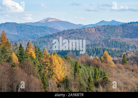 Blick auf Smerek Peak und Połonina Wetlińska in das Bieszczady-gebirge. Östlichen Karpatenvorland, Polen. Stockfoto