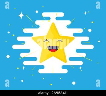 Happy gelber Stern isoliert. Vektor icon. Lächeln angesichts des niedlichen gelben Stern. Emotionale Gesicht von einem Stern. Stock Vektor
