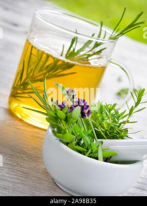 Kräutertee mit frischen Kräutern Stockfoto