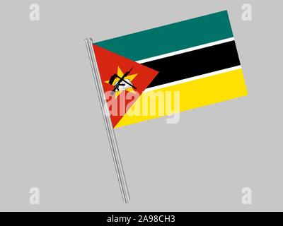 Die Flagge der Republik Mosambik. Die ursprünglichen Farben und Proportionen. Einfach Vektor eps Abbildung 10, aus Ländern Flag gesetzt. Stock Vektor