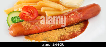 Deutsche Wurst und Pommes curry Stockfoto