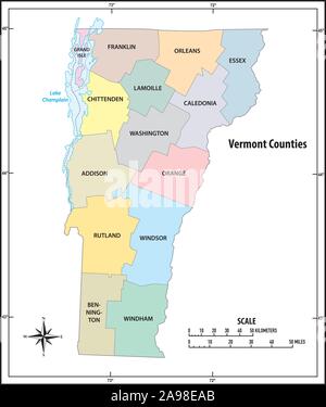 Vermont State Umrisse administrative und politische Karte in Farbe Stock Vektor