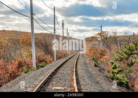 Long Island Railroad Train Tracks in Montauk, New York Stockfoto