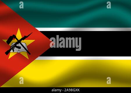 Die Flagge der Republik Mosambik. Die ursprünglichen Farben und Proportionen. Einfach Vektor eps Abbildung 10, aus Ländern Flag gesetzt. Stock Vektor