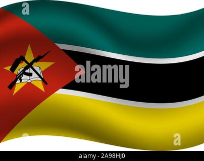Die Flagge der Republik Mosambik. Die ursprünglichen Farben und Proportionen. Einfach Vektor eps Abbildung 10, aus Ländern Flag gesetzt. Stock Vektor