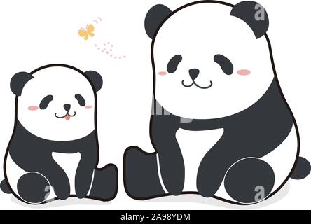 Lustige cartoon style Panda von Elternteil und Kind Familie Vector Illustration Cute. Stockfoto