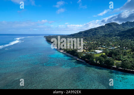 Aroa Beach, Rarotonga, Cook Inseln, Südpazifik - drone Antenne Stockfoto