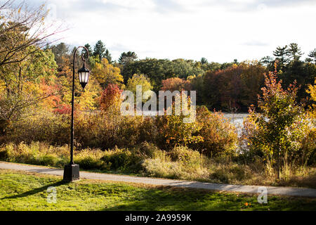 Einen sonnigen Herbst Tag am See Waban auf dem Campus der Wellesley College in Wellesley, Massachusetts. Stockfoto